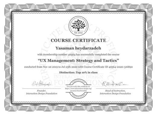 UX Management: Strategy and Tactics certificate